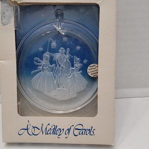 New Vintage 1979 A Medley of Carols Crystal Etching COMAR Christmas Ornament
